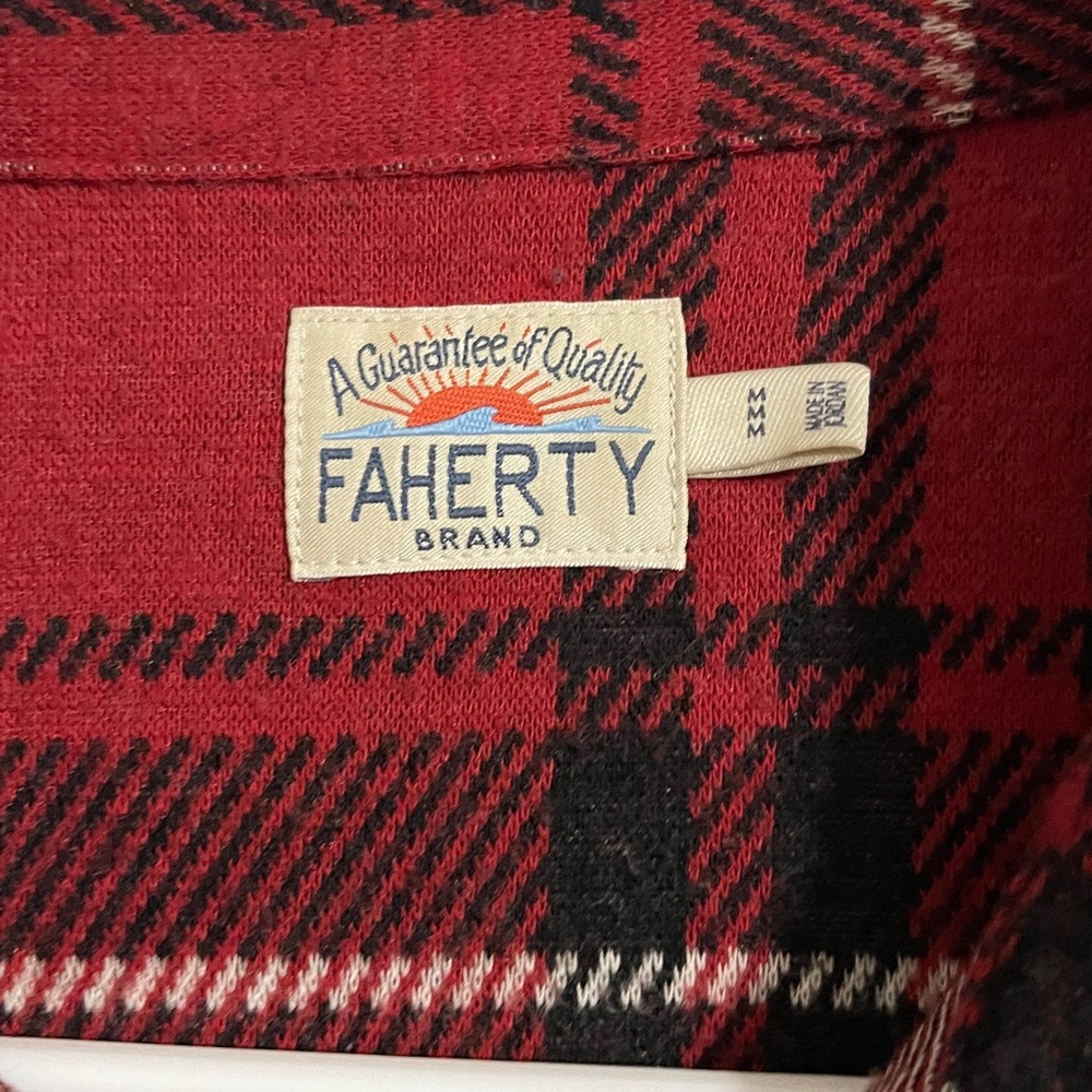 Faherty Legend Plaid Button Down Shirt Long Sleeve Men Medium Red - Picture 4 of 6